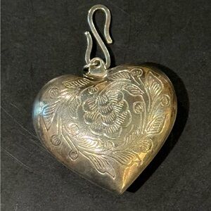 Silver Heart Pendant with Floral Design